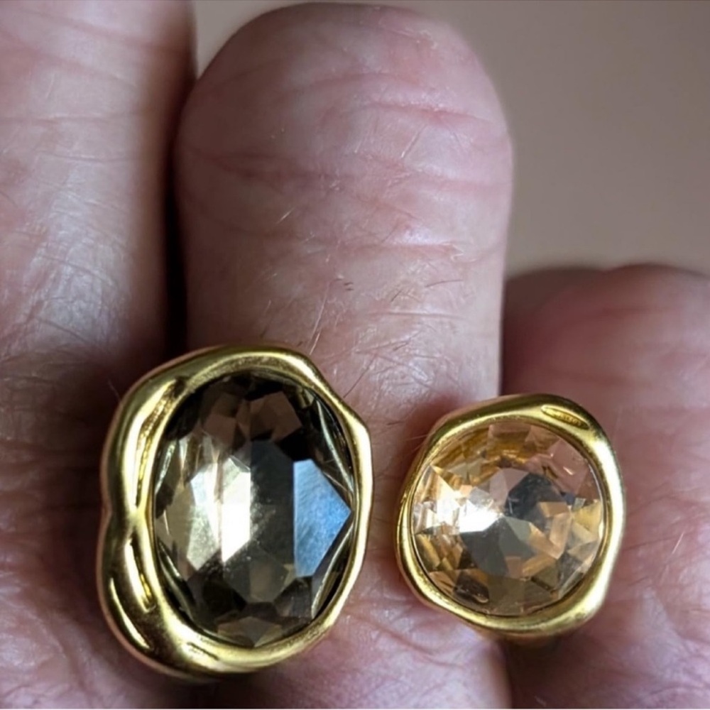 🆕 18k gold plated brass cocktail ring Australian crystal pink yellow champagne 6